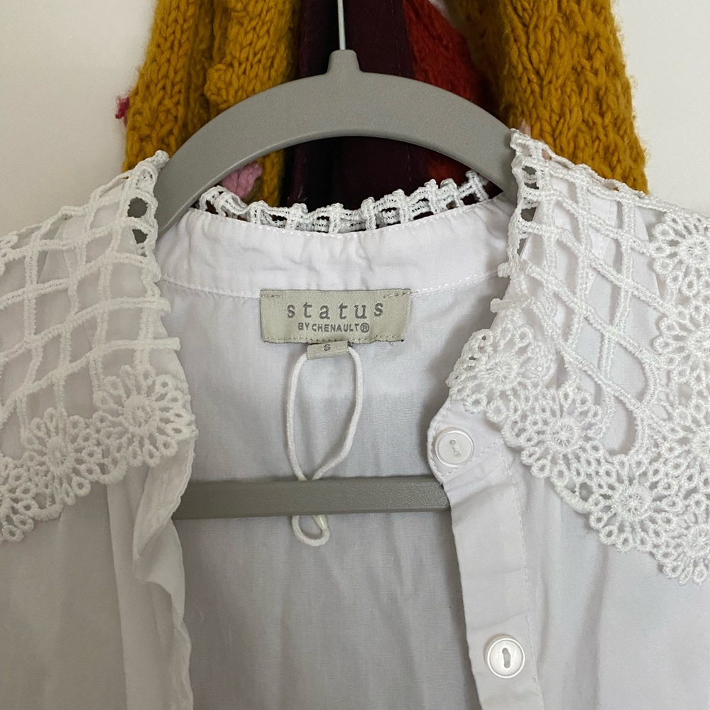 White Lace Trim Blouse by Status by Chenault